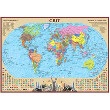 Carte politique du monde 60x40 cm Échelle 1:54 000 000 papier laminé (édition ukrainienne)